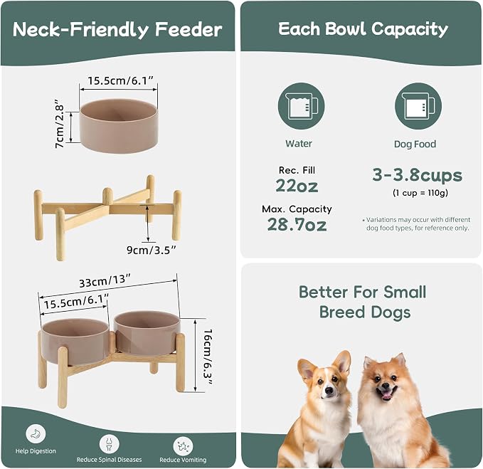 Havniva Elevated Dog Bowls Ceramic Dog Bowls with Stand, Dog Food Bowl | 6.1” Raised Dog Bowls with Non-Slip Wood Stand, Dog Food and Water Bowl Set, Double Dog Feeding Bowls for Small & Medium Dogs - Image 2