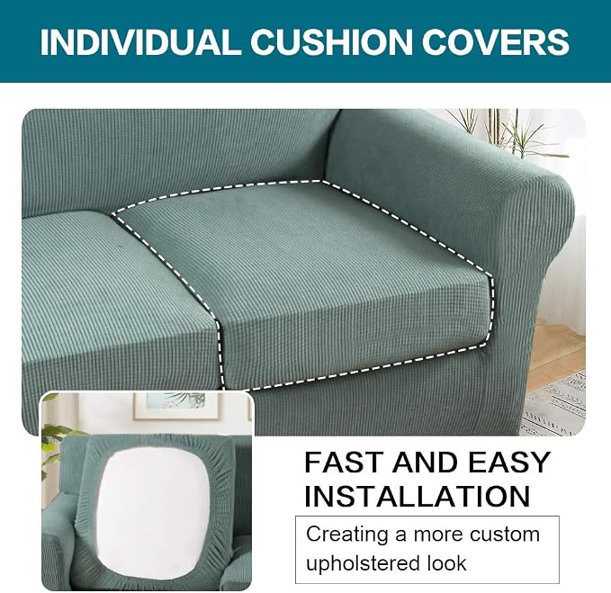 Turquoize 3 Piece Sofa Covers for 2 Cushion Couch Sofa Slipcover Soft Couch Cover for Dogs-Washable Sofa Furniture Covers with 2 Individual Cushion Covers (2 Cushion Sofa, Dark Cyan) - Image 5