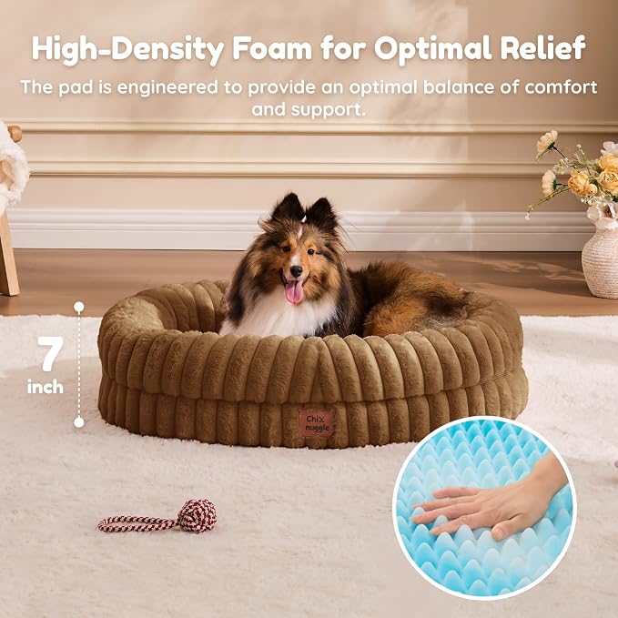 ChiXnuggle Orthopedic Dog Bed, Washable Cover, Faux Fur Bolster Pet Couch | waterproof,egg crate foam,non-slip bottom,for small medium dogs,brown,30*24*7,dog sofa,puppy bed - Image 5