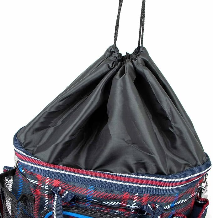Jeffers Poplar Head Grooming Bag – Horse Grooming Organizer Tote with Pockets for Brushes, Tools, Clippers, Shampoo, Detangler – Stable Barn Kit Carrier for Horses, Pets, Navy & Merlot Plaid - Image 4