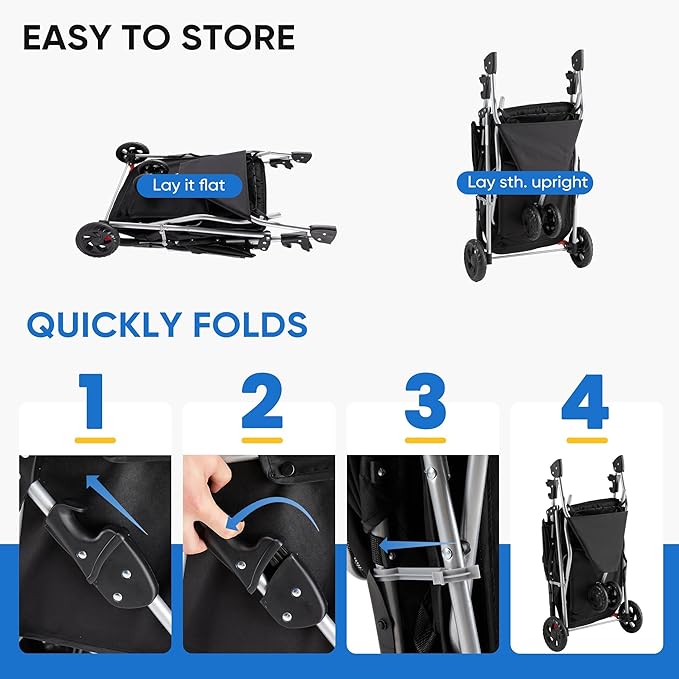 3 Wheel Pet Stroller for Dogs and Cats, Foldable, Lightweight and Durable, Ideal for Small to Medium Pets, Includes Storage Basket and Cup Holders