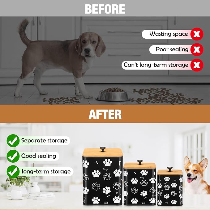 Reallnaive Airtight Dog Treat Container Set of 3 with Bamboo Lids Metal Treat Jars for Countertop Decorative Pet Snack Food Storage Canister Kitchen Biscuit Holder(Black) - Image 5