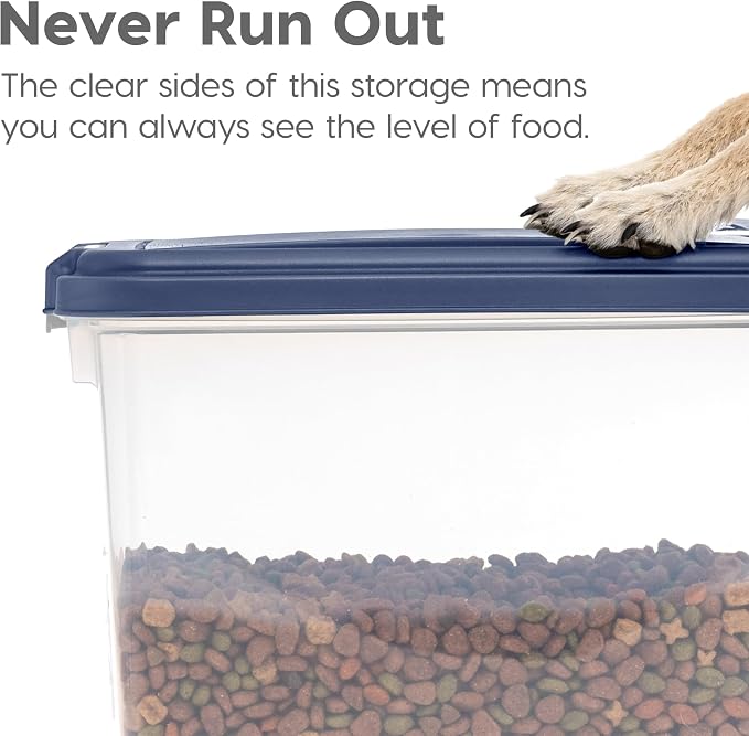IRIS USA Dog Food Storage Container, 30 lbs & 11 lbs Combo, Cat Food Storage Container, Dog Treat Container, Airtight, Stackable, 2-Cup Scoop, Wheels, Easy Mobility, Navy - Image 5