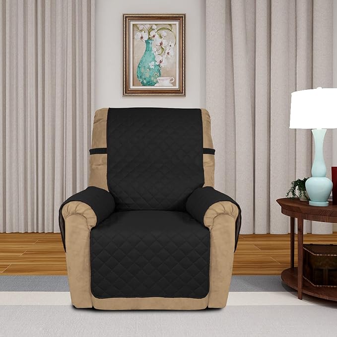 PureFit Reversible Recliner Chair Covers Couch Covers for Dogs, 19 in | Black/Black, Water Resistant Couch Protector, Washable Pet Couch Cover with Non Slip and Elastic Straps For Kids - Image 2