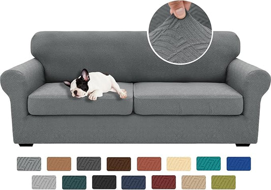 XINEAGE 2026 New 3 Pieces Couch Covers for 2 Extra Large Cushion Sofa Super Stretch Sofa Cover for 2 Large Seat Universal Loveseat Slip Cover for Living Room (Light Gray), 71"-91"(2 Cushions) by XINEAGE