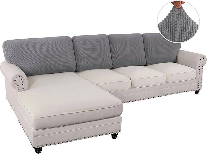 H.VERSAILTEX Backrest Cushion Covers Sectional Couch Back Cushion Covers for Sectional Sofa Set for Both Left/Right Couch (Back Only: 1 Chaise + 3 Sofa, Dove) - Image 2