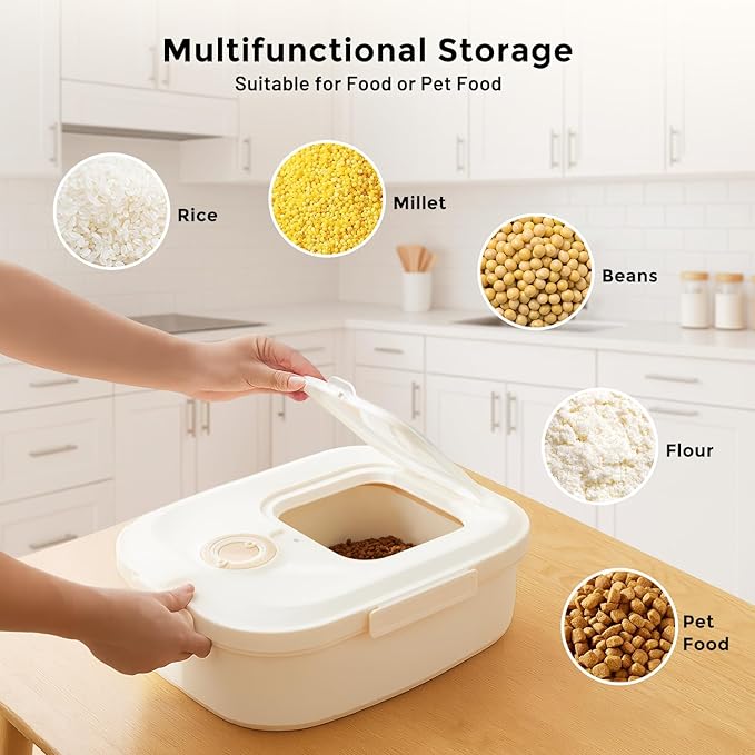 ZOMISIA 40-50lbs Dog Food Storage Container, Large Capacity Collapsible Airtight Pet Food Storage Containers with Rolling Wheels, Transparent Lid, Scoop and Date Track, Brown - Image 8