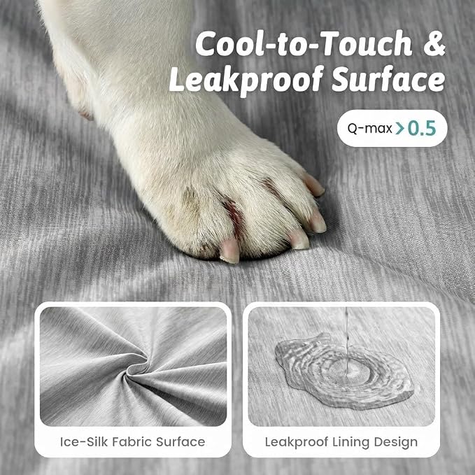 COZY KISS Large Cooling Orthopedic Dog Bed, Q-Max >0.5 Waterproof Egg Crate Foam Pet Bed, Removable Washable Cover, Non-Slip Dog Crate Bed, 44x32x4in,Silver Grey - Image 2