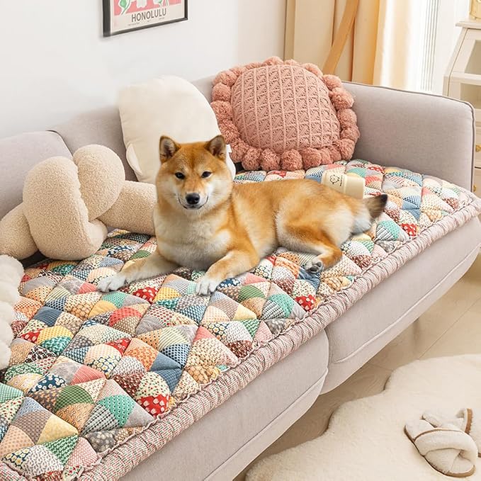 Garden Chic Cotton Protective Couch Cover, Plaid Square Pet Mat, Machine Washable & Non-Slip, Fits Most Cats & Dogs (Color, 27.6*70.9inch) by Unknown