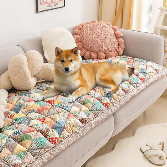 Garden Chic Cotton Protective Couch Cover,Fuzzy Couch Cover Plaid Square Pet Mat, Machine Washable & Non-Slip Pet Mat Bed Couch Cover,Sofa Cover for Most Cats Dogs,Pets (Color, 23.6*70.9inch) by Unknown