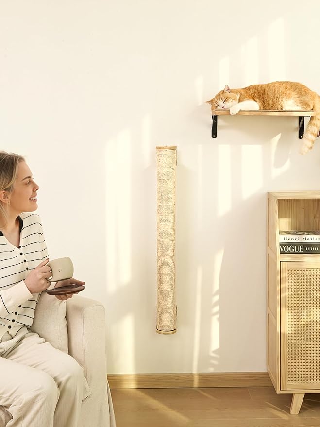 FUKUMARU Cat Wall Scratcher, 28" Kitten Scratching Post | Natural Sisal Pole, Wall Mounted Climbing Tree for Indoor Cats - Image 6