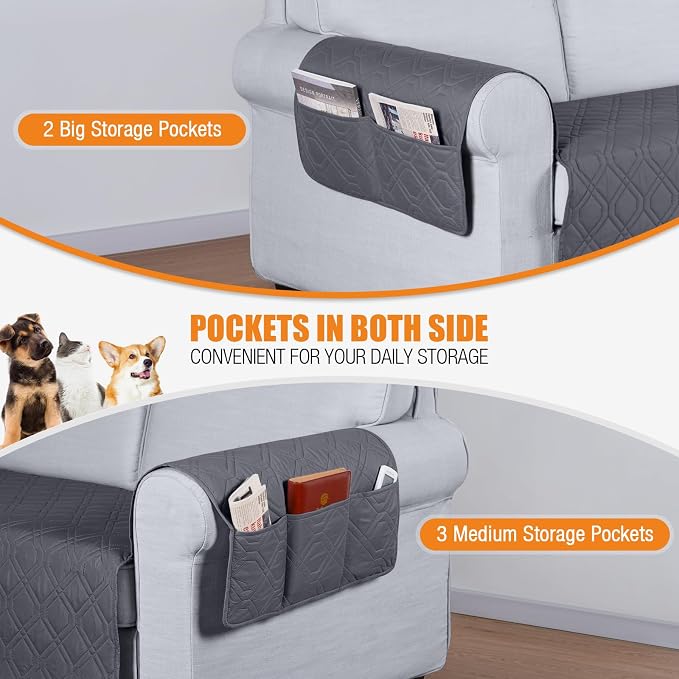 VANSOFY Waterproof Loveseat Couch Cover for Pets, Dark Gray, 54" | Non-Slip, Washable, Utility Pockets, Pet Friendly, Furniture Protector Slipcover for 2 Cushion Plus Couch - Image 3
