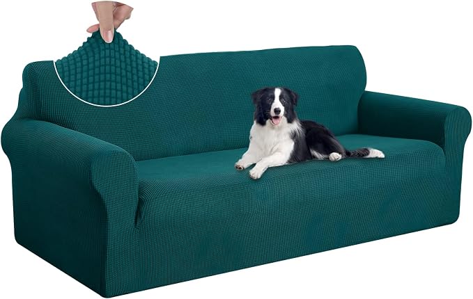 U-NICE HOME Oversized Stretch Couch Cover Slipcover, Blue | 3 Cushion Sofa, 1-Piece Sofa cover, Washable, Pet friendly, Furniture protector, Polyester Spandex Jacquard fabric by U-NICEHOME