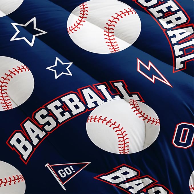 QOOMO 3D Baseballs Comforter Queen Size,Blue Baseball Kids Bedding Set,3Pcs Bedding Set Printed Comforter with 2 Pillowcases,Down Alternative,Soft and Lightweight,for All Seasons - Image 5
