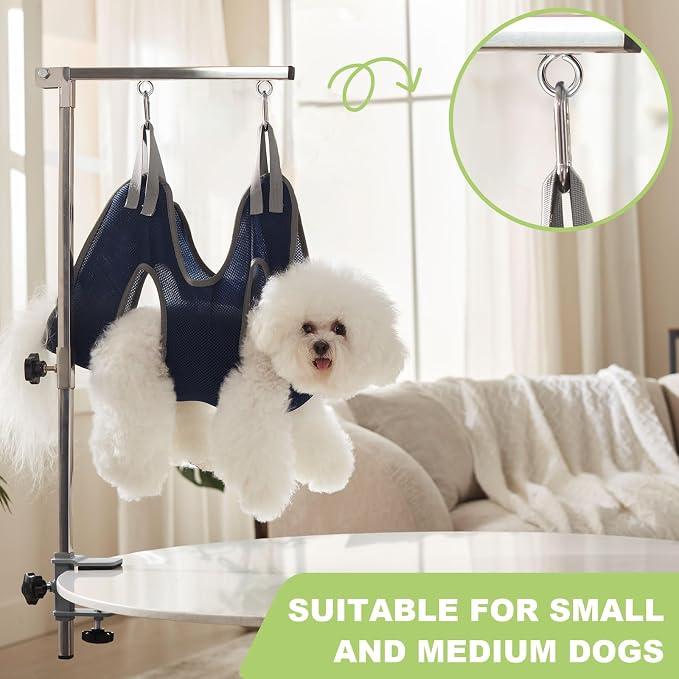 Home Dog Grooming Table Arm with Hammock 35" Height Adjustable Dog Grooming Arm with Clamp No-Sit Haunch Holders Loop Noose Stainless Steel(Grooming Table Not Included) - Image 2