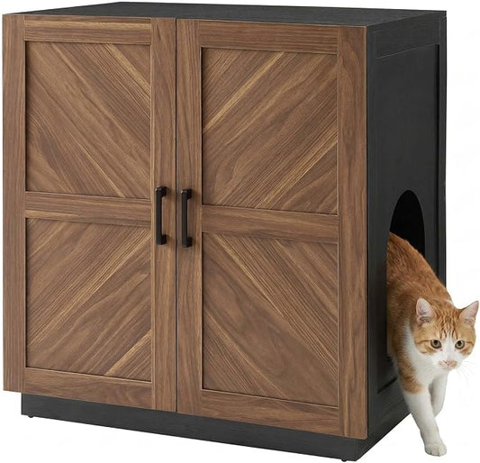 unipaws Tall Cat Litter Box Enclosure for Tall or Top Entry Litter Box | Hidden Litter Box Cover with Shelves, Kitty Enclosed Litter Box Cabinet, Cat Box Furniture by unipaws