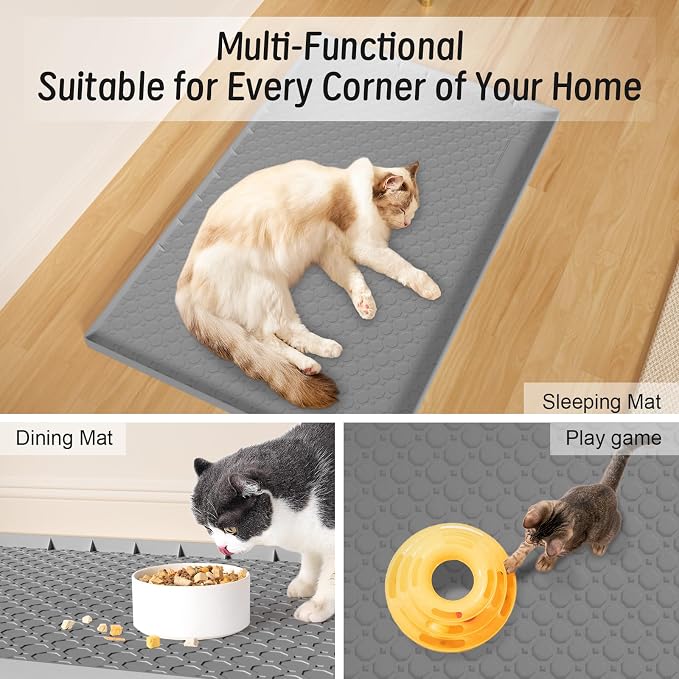 Silicone Large Cat Litter Mat 34" X 22", Cat Mat for Litter Box, Cats Litter Trapping Mats with Raised Edges, Non-Slip and Urine Waterproof Surface, Gray - Image 6