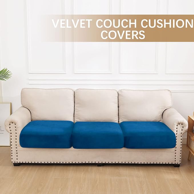 hyha Velvet Couch Cushion Covers, Sofa Covers for 3 Cushion Couch Washable | Soft Plush Sofa Slipcover, Elastic Bottom, Non-Slip Wear Resistant Furniture Protector, Ideal For Pets & Kids, 3 Pcs - Image 5