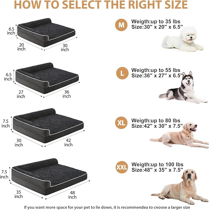 BFPETHOME Orthopedic Washable Dog Bed, Sleeping Couch for Large Senior Dogs | Deluxe Plush Rose Velvet Washable Cover, Egg Crate Foam Support, Waterproof Lining, Non-Slip Bottom, Senior Dogs - Image 4