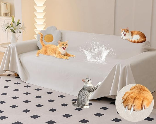 LOllON Cat Scratch Couch Cover Waterproof 134"x91" Non-Slip | Pet-Friendly Couch Protector, Anti-Scratch & Waterproof Sofa Cover For Cats Dogs Kids, Machine Washable by Loiion