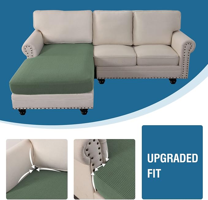 H.VERSAILTEX Sectional Couch Covers 1 Piece Chaise Slipcover L Shape Separate Cushion Couch Cover for Both Left/Right Sectional Couch (Seat Only: 1 Chaises, Loden Frost) - Image 6