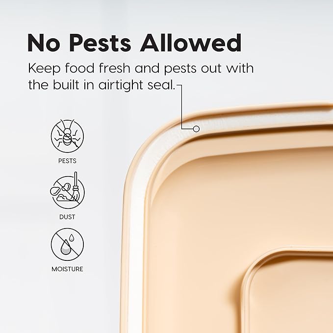 IRIS USA Dog Food Storage Container 58 lbs, Attachable Wheels, for Dog Cat Birds and other Pets, Food Storage Bin, Keep Fresh, Easy Mobility, BPA Free - Made in the USA, Almond/Clear - Image 7