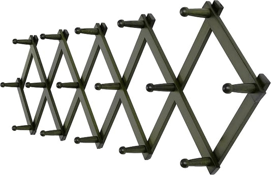SKOLOO Accordion Wall Hanger with 16 Hooks, Modern Expandable Coat Rack Hat Rack for Wall, Solid Wooden, Dark Walnut Color by SKOLOO