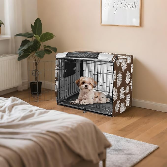 Dog Crate Cover Kennel Cover for Dog Cages Breathable for Wire Cage Indoor Outdoor Brown Palm Leaves01 - Image 7