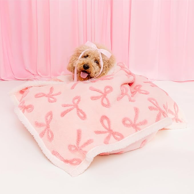 LE SURE Waterproof Dog Blankets for Small Dogs Cute Cozy 3D Jacquard,25x35 | Puppy Blanket for Cat Aesthetic Gift, Warm Soft Sherpa Throw Washable, Reversible Pet Couch Protector, Pink Taffy by Lesure