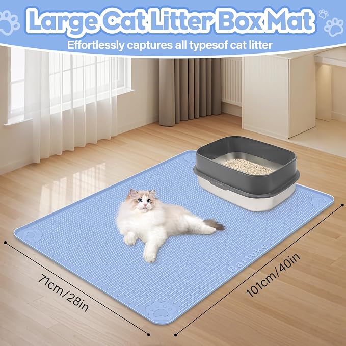 Silicone Cat Litter Mat for Litter Box 40”x28” Large Cat Mat, Blue | Waterproof, Non-Slip, Leak-Proof Rug Mat with Lip, Easy to Clean, Extra Large Litter Catcher Mat for Floor - Image 2