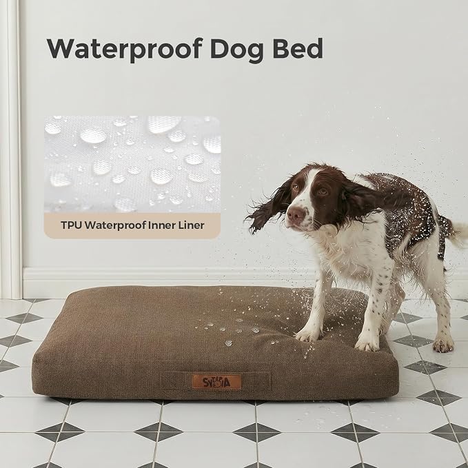 Sytopia Indestructible 42 Inch Orthopedic Waterproof Dog Crate Bed chew Proof for Extra Large Dogs, Removable Washable Cover, Egg Crate Foam Mat, Suitable for Dogs Up to 100 Lbs, Brown - Image 4