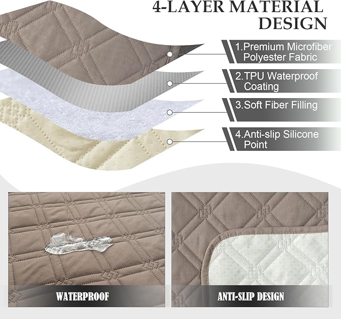 Genina Waterproof Recliner Chair Covers, Recliner Cover for Dog Pets Friendly, Washable Antislip Reclining Chair Cover Furniture Protector, Sofa Slipcover for Living Room(23.6inch/Taupe) - Image 7