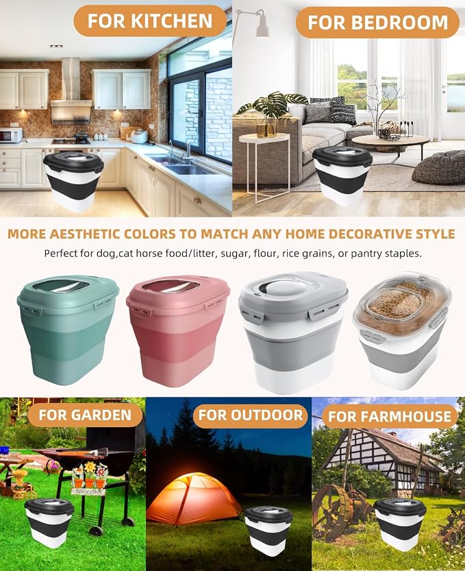 30-35 Lbs Dog Food Storage Container Collapsible Dog Food Container | Large Pet Food Storage with Airtight Lids,Wheels,Scoop and 2Pcs Food Storage Containers for Dog,Cat - Image 8