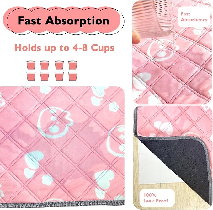 2 Pack Guinea Pig Bedding - Washable Guinea Pig Liner for Midwest Cage, Waterproof Reusable & Anti Slip Pee Pads Super Absorbent Mats for Small Animals Rabbit Hamster Rat (Pink, 48 x 24 Inch) - Image 6
