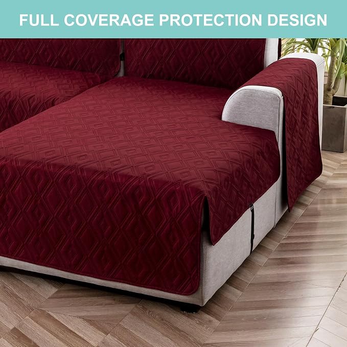 Genina Waterproof L Chaise Sectional Cover for Kids Pets (Wine Red, X-Large) - Image 6