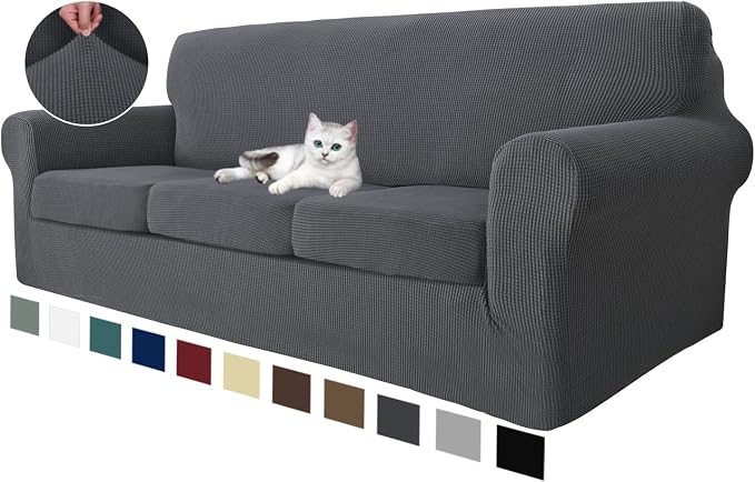 MAXIJIN 4 Piece Couch Covers for 3 Cushion Couch Super Stretch Sofa Cover for Dogs Pet Proof Fitted Furniture Protector Spandex Jacquard Non Slip Magic Couch Slipcover Washable (Large, Gray) by MAXIJIN