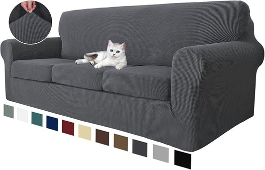 MAXIJIN 4 Piece Couch Covers for 3 Cushion Couch Super Stretch Sofa Cover for Dogs Pet Proof Fitted Furniture Protector Spandex Jacquard Non Slip Magic Couch Slipcover Washable (Large, Gray) by MAXIJIN