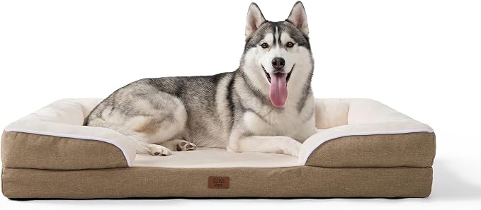EGOHOME Orthopedic Dog Bed with Sides for Large Dogs 41x27x6.5in Beige | Water Resistant Egg Crate Foam Dog Couch with Removable Washable Cover & Non-Slip Bottom, Comfort Support Pet Sofa by Unknown