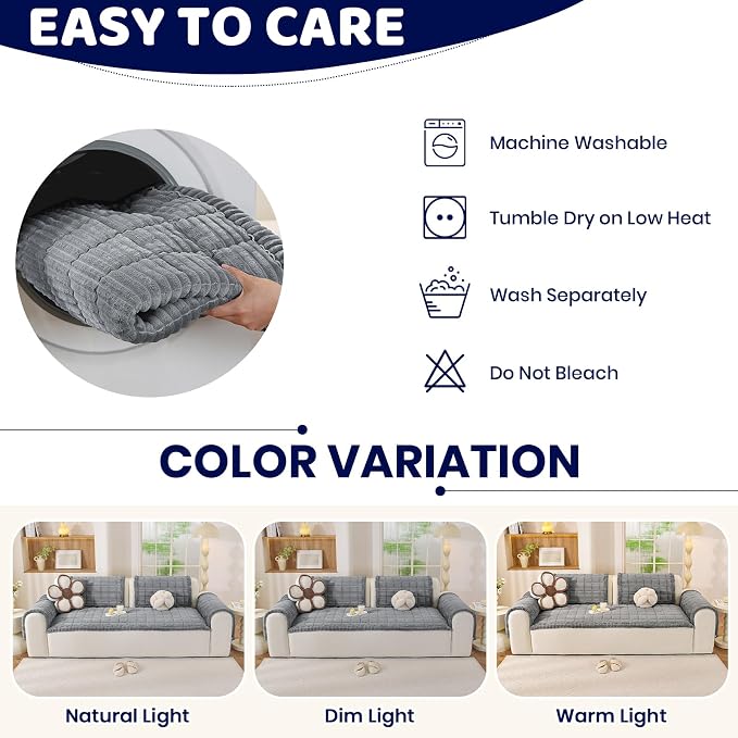 Royhom Couch Cover for Dogs Washable，Non Slip Sofa Protector for Pets | Durable & Easy Care, Soft Furniture Cover for Leather & Fabric Couches Against Claws, Spills & Fur, 27.6x70.9 Inch, Blue-grey - Image 9