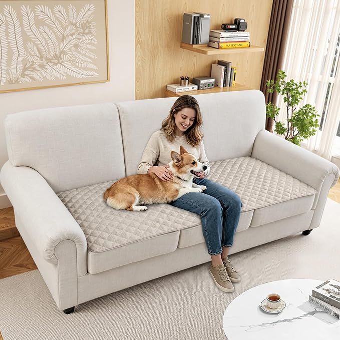 Dog Couch Cover for Sofa 100% Waterproof Faux Linen Sofa Covers for 3 Cushion Couch Washable Pet Friendly Sofa Slipcovers Non Slip Quilted Furniture Seat Protector (27.6x83 in, Linen) - Image 6