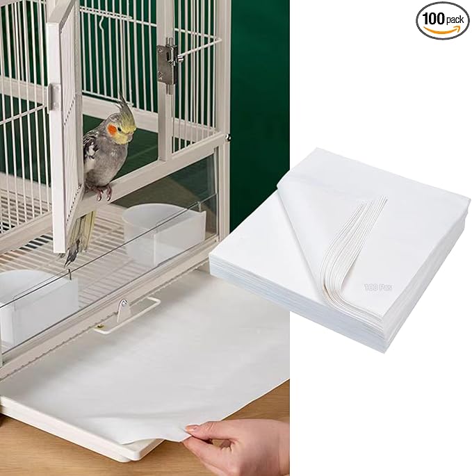 MANON ROSA Bird Cage Liner Papers,100pcs Disposable Non-Woven Parrort Cage Liner, Precut Absorbent Leakproof Bird Carrier Cleaning Birdcage Accessories (Square (9.4''L×9.4''W)) by MANONROSAPET