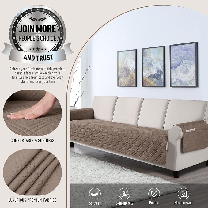 TAOCOCO Waterproof Oversized Couch Covers for Pets Dogs with Non Slip Backing, Sofa Seat Covers with Pocket for 4 Cushion Couch Washable Dog Couch Protector Sofa Slipcovers(Oversized Sofa, Taupe) - Image 2