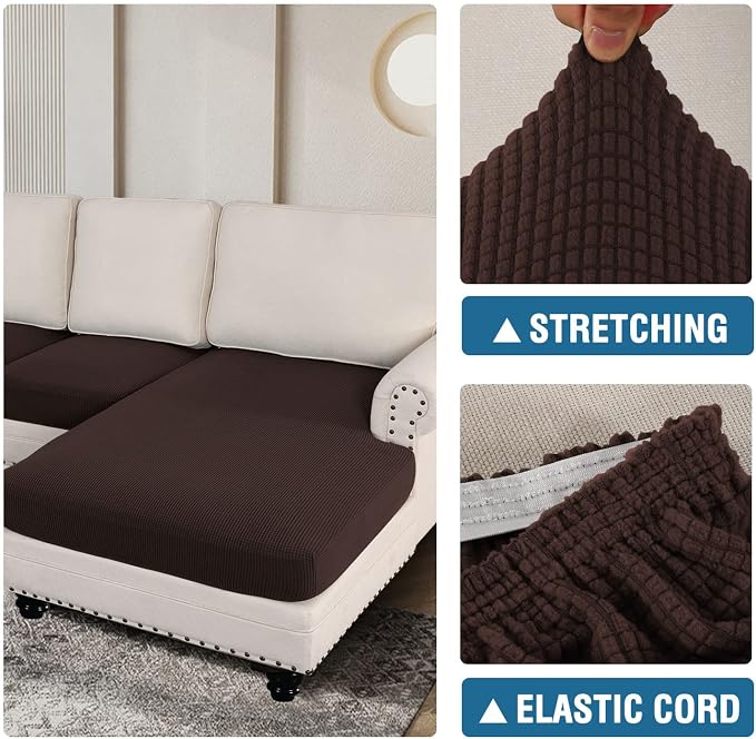 H.VERSAILTEX Sectional Couch Covers 4 Pieces Sofa Seat Cushion Covers L Shape Separate Cushion Couch Chaise Cover for Both Left/Right Sectional Couch (Seat Only: 1 Chaise + 3 Sofa, Chocolate) - Image 7