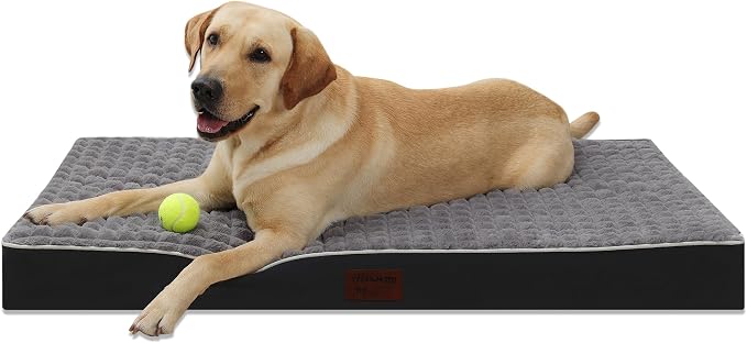 Grey 42''x30''x4 Big XL Orthopedic Rabbit Plush Cover Dog Bed | Soft, Waterproof, Egg Foam, Pet Crate Beds Mat, Kennel Pads, Removable Washable Cover,Non-Slip Bottom,Anti-slip oxford fabric by YIZHUOPET