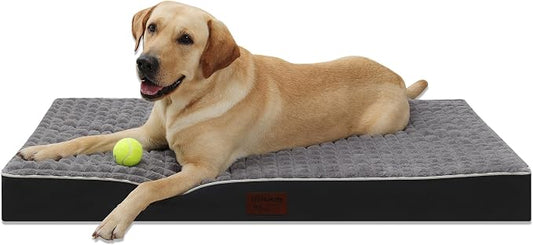Grey 42''x30''x4 Big XL Orthopedic Rabbit Plush Cover Dog Bed | Soft, Waterproof, Egg Foam, Pet Crate Beds Mat, Kennel Pads, Removable Washable Cover,Non-Slip Bottom,Anti-slip oxford fabric by YIZHUOPET