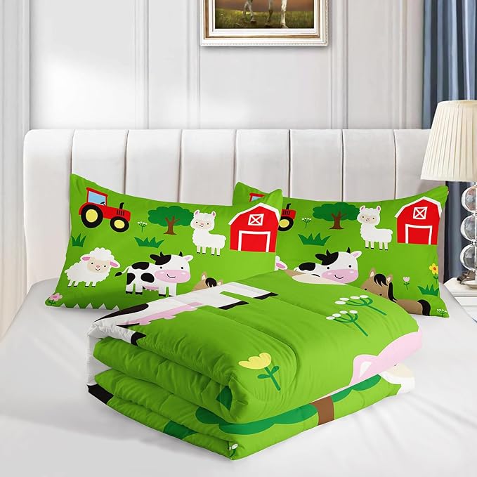 QOOMO Farm Animal Comforter,Pig Cow Sheep Comforter Set for Kids Teens Girls Boys,3Pcs Bedding Set Printed Comforter with 2 Pillowcases,Down Alternative,Soft and Lightweight，Queen Size - Image 4