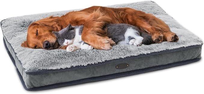Dog Bed for Large, Medium Dogs Breeds, Deluxe Plush Dog Crate Beds, Comfy Kennel Pad, Pet Sleeping Mat, Waterproof, Removable and Machine Washable Cover & Non-Slip Bottom, 40"X28" Grey by DEBANGHOME