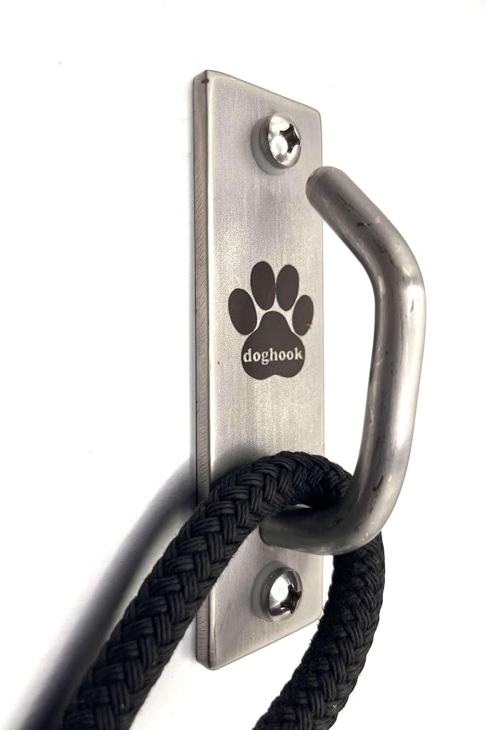 Canine Hitch- Secure Dog Leash Parking Mounted Indoor – Outdoor Wall Hook - Tie Out Stainless Steel Practical Lead Management for Home & Business, Slim Compact by Doghook