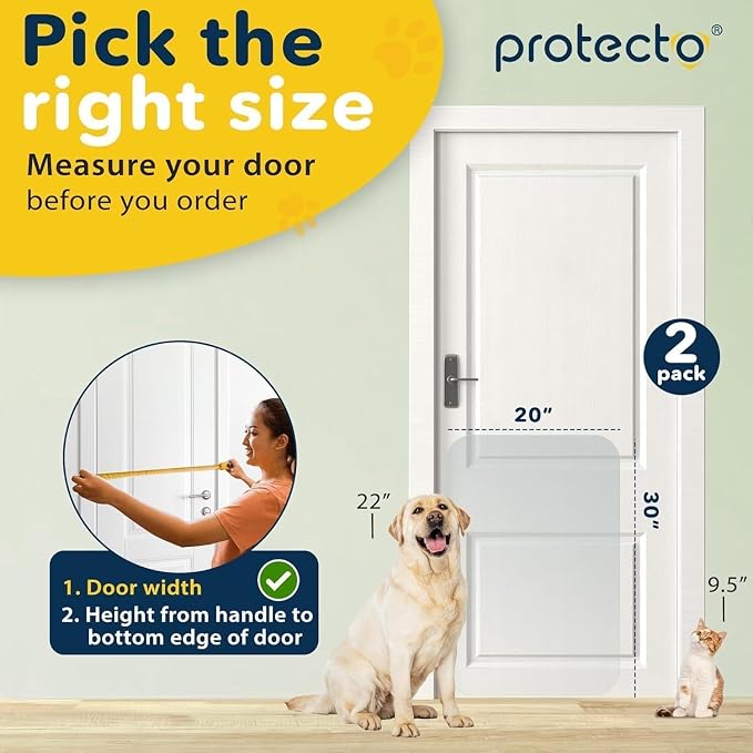 PROTECTO 2-Pack Door Protector from Dog Scratching, 30x20 - Door Guard | Clear Door Scratch Protector & Screen Door Protector for Cats, Scratch Shield - Window, Wall, Sliding Doors, Indoor Outdoor - Image 2