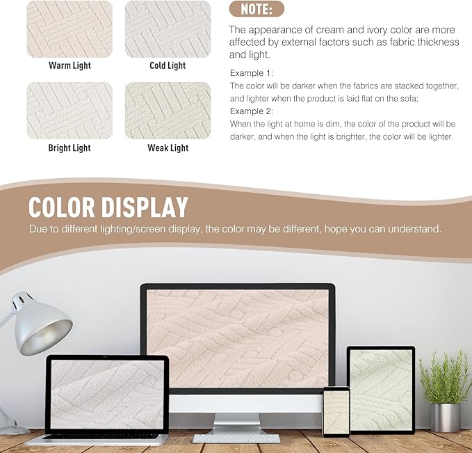 KinCam Loveseat Recliner Covers with Middle Console Slipcover, Cream | Stretch Recliner Sofa Covers for 2 Seat Couch Cover, Jacquard Furniture Protector Covers with Elastic Bottom for Kids, Pets - Image 7